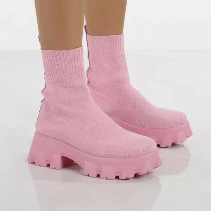 Women Boots Slip On Western Ankle Platform Knitted Ladies 2022 Autumn Socks Fashion Female Ytmtloy Botines De Mujer Stretch