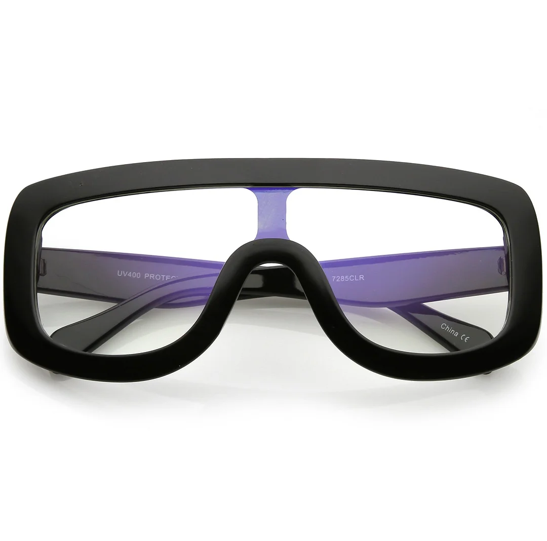 Oversize Bold Flat Top Rectangle Eyeglasse Wide Arms Clear Lens 65mm