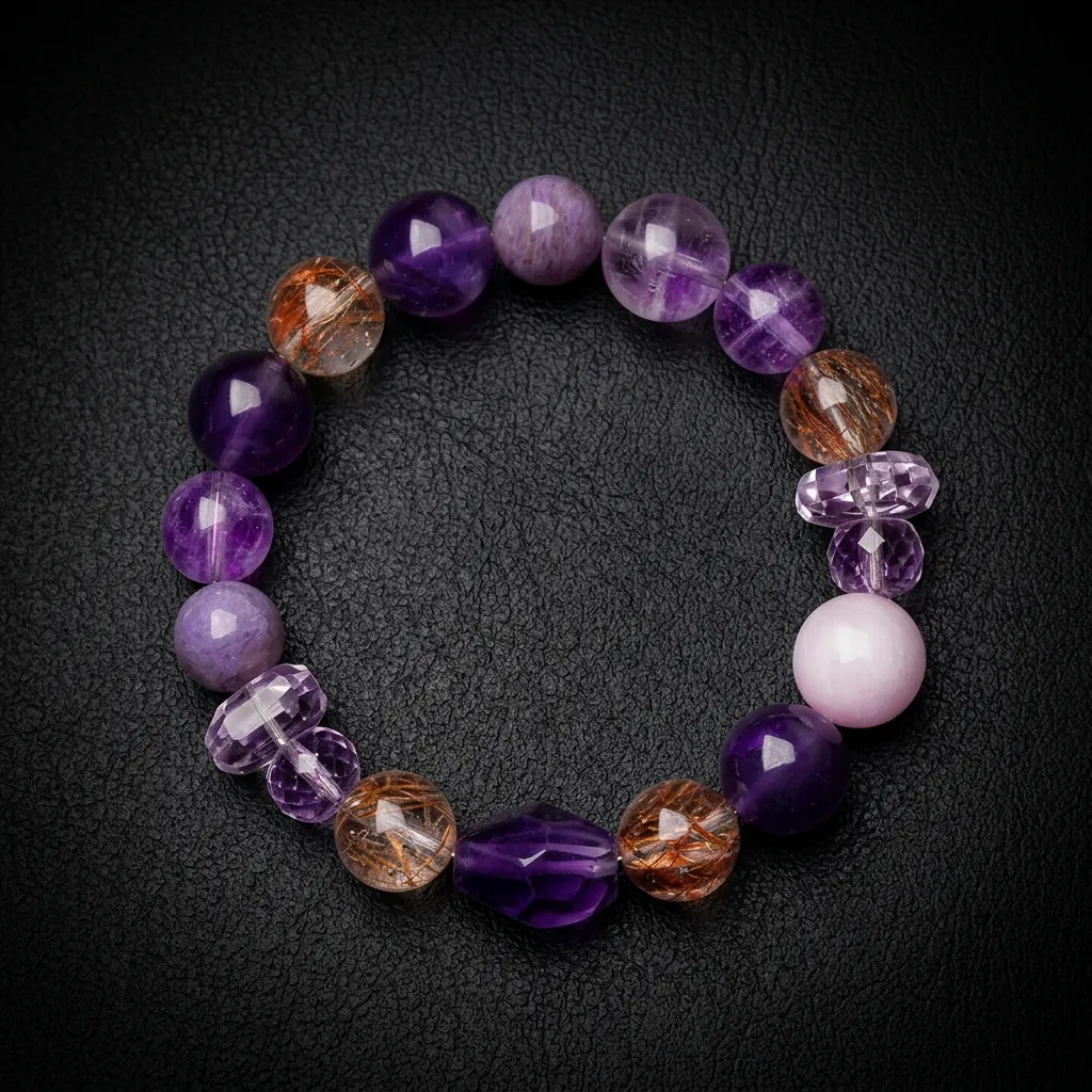 JiStones 'Celestial Violet' Multi-Gemstone Bracelet | Natural Amethyst & Super Seven Crystal Royal Amethyst & Rutilated Quartz Blend