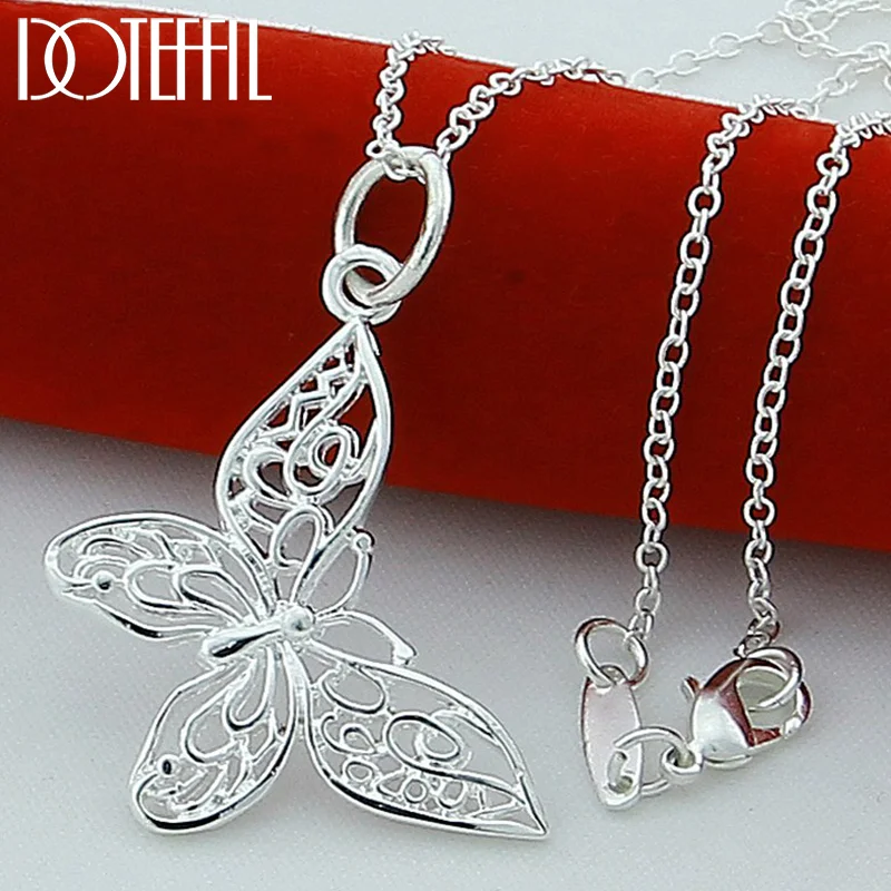 DOTEFFIL 925 Sterling Silver Butterfly Pendant Necklace 18 Inch Chain For Women Jewelry