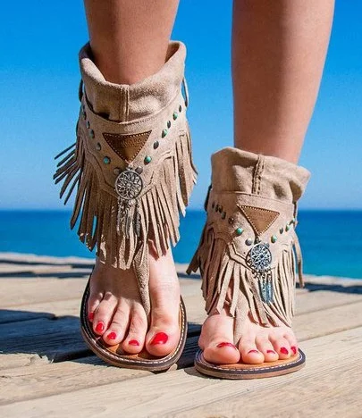 Western Vintage Tassel Sandals