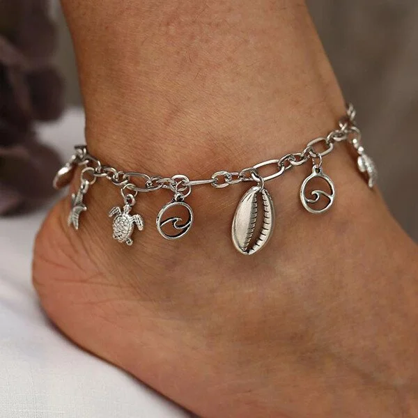 925 Turtle Starfish Shell Pendant Anklet