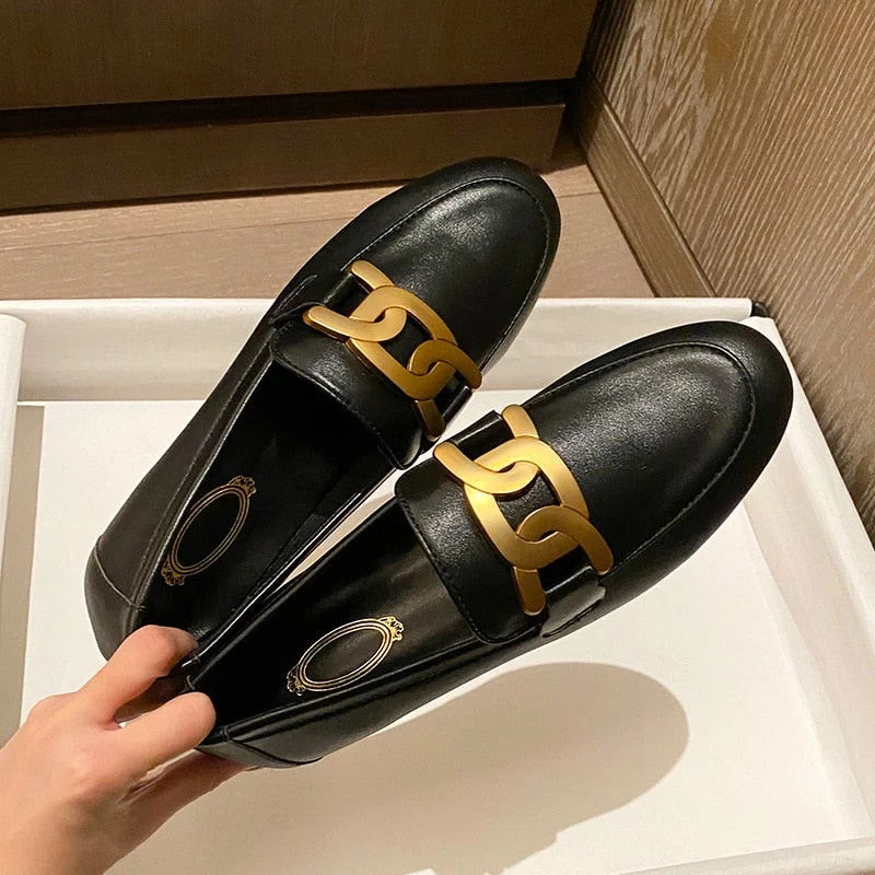 Christmas Gift Flats Shoes Women's Loafers Sneakers Women's Shoes Woman Fashion 2021 Trend Metal Chain Designer Womens Sneakers Woman Flat Shoe