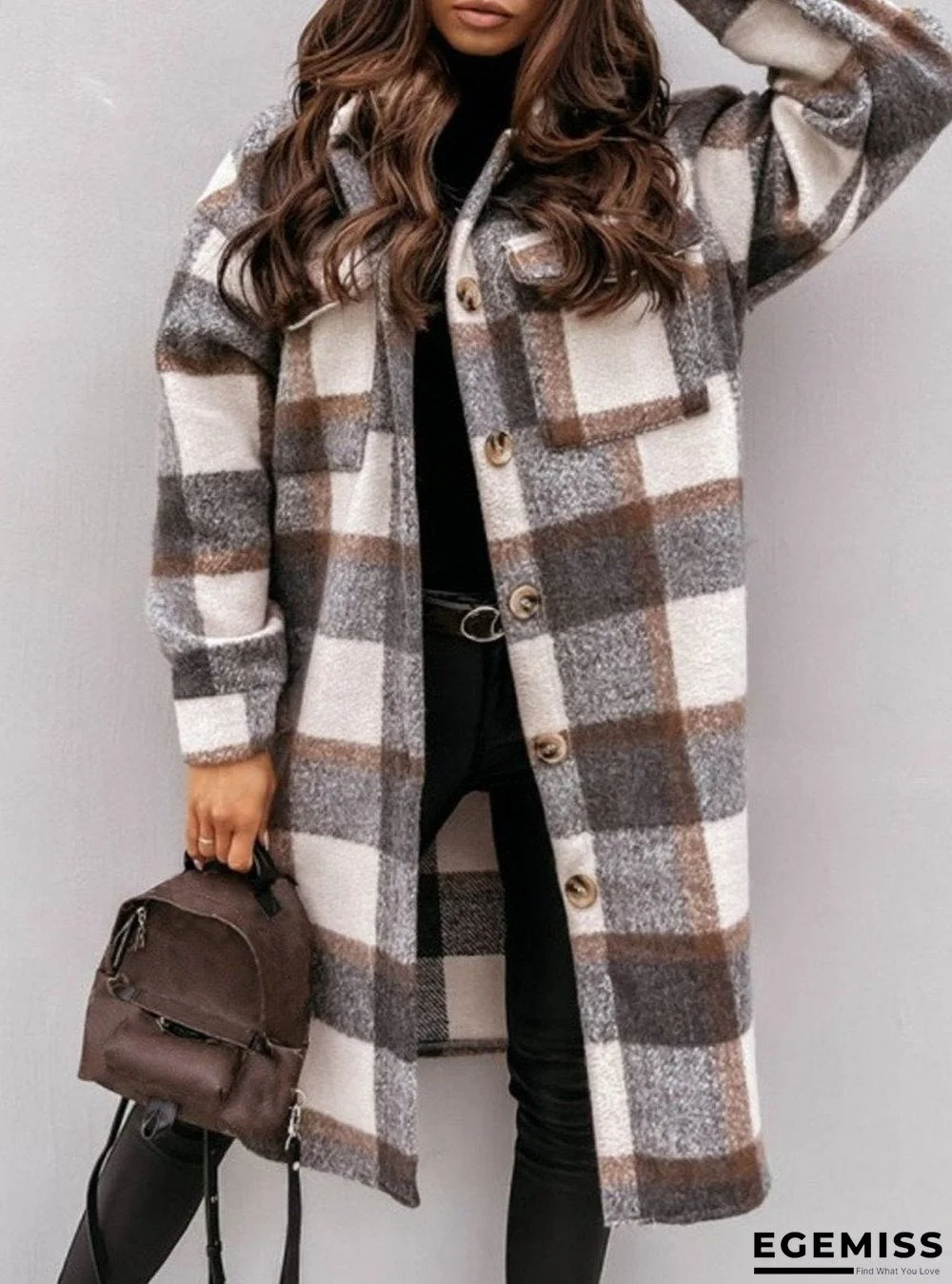 Double Pocket Casual Large Plaid Coat | EGEMISS