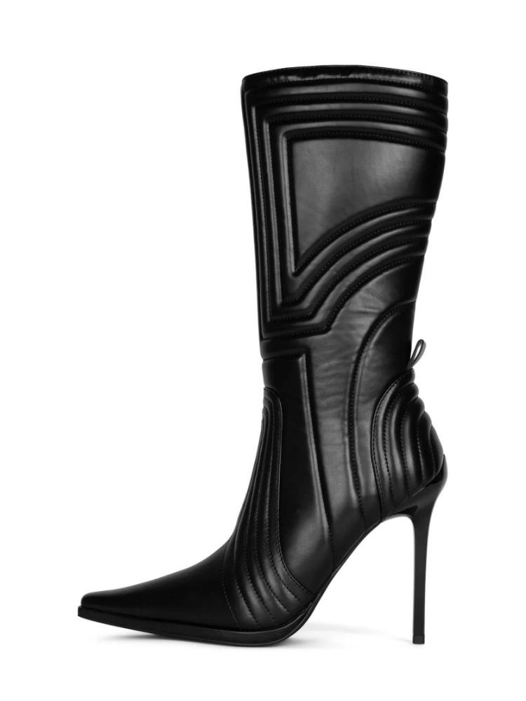 Fashion Embroidered Geometric Stripes Mid-Calf Pointed-Toe Stiletto Heel Boots