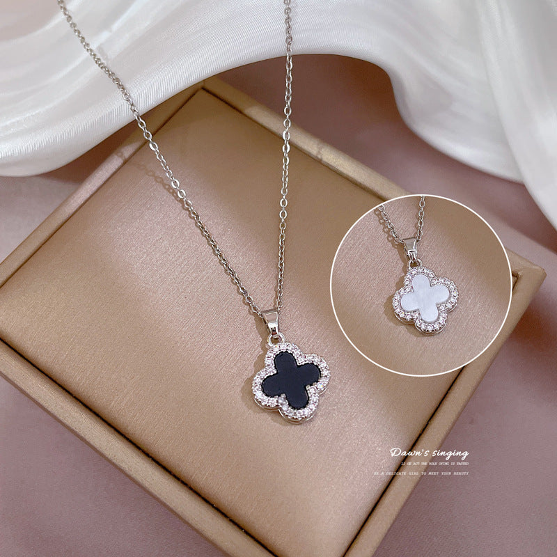 2 Pieces Minimalist Geometric Titanium Steel Diamond Inlay Necklaces