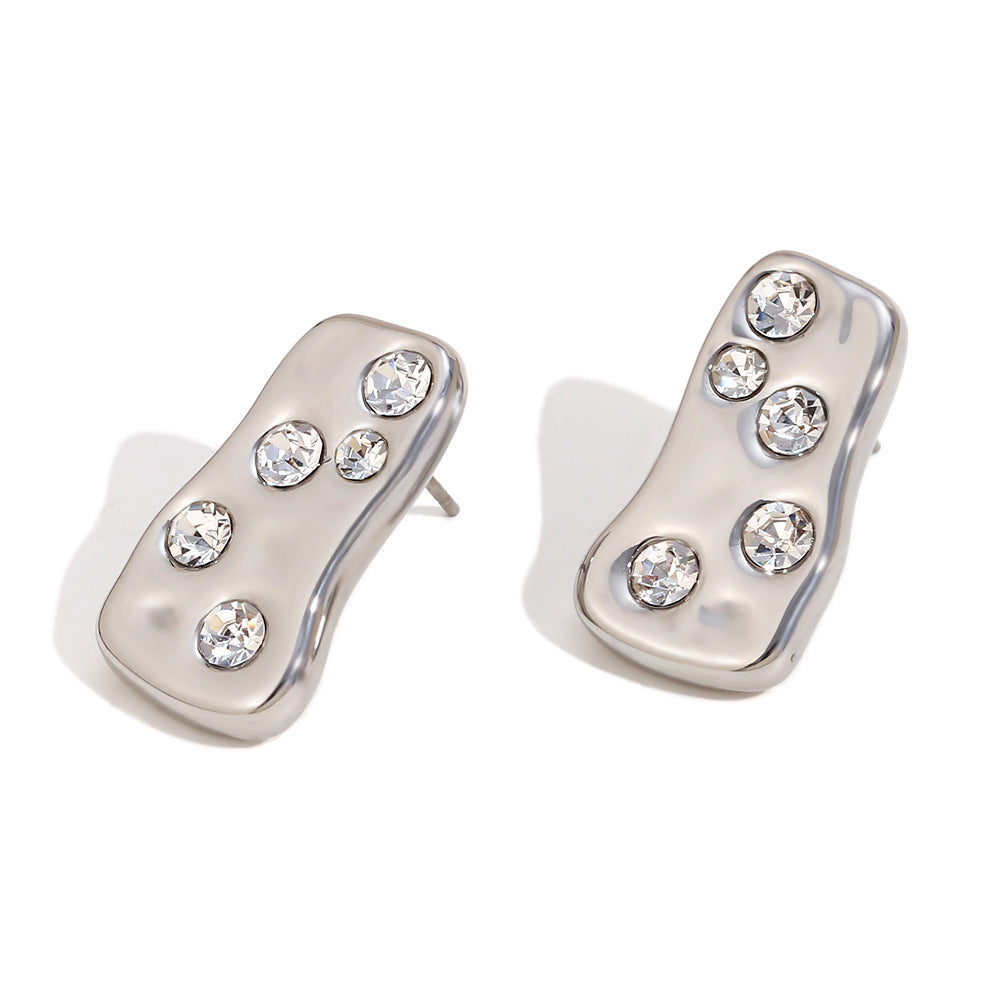 Niche Design Geometric Versatile Earrings Stainless Steel Plated With 18K Gold Abstract Luxury White Diamond Gold Brick Earrings For Women