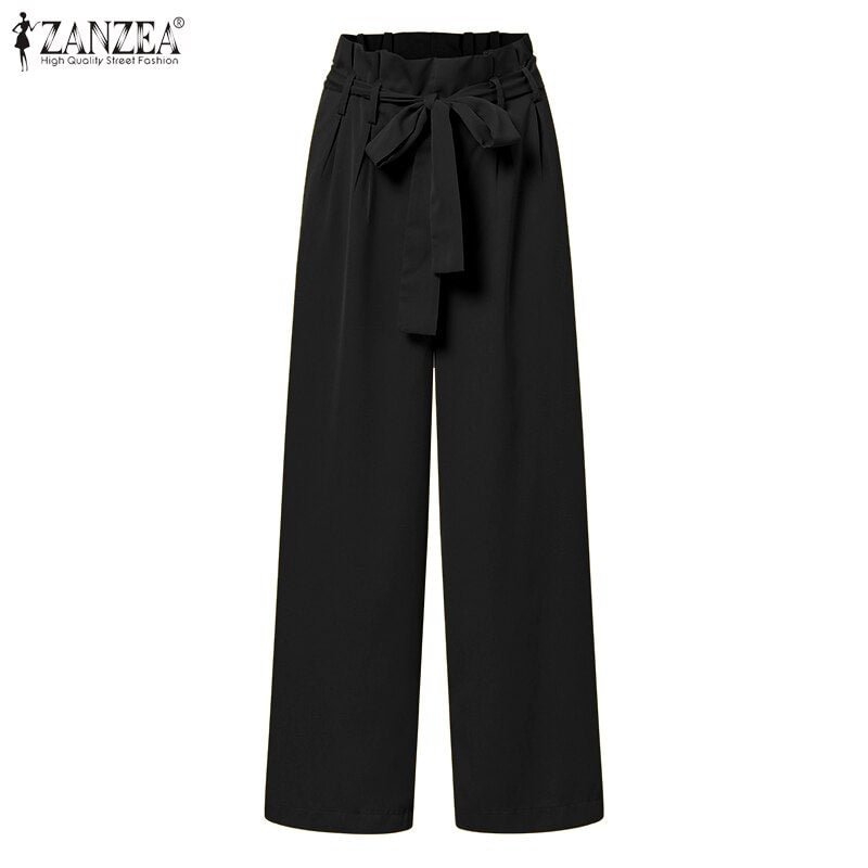 ZANZEA Fashion Wide Leg Pant Women Autumn Solid Trousers 2022 Casual High Waist Palazzo Female OL Belted Long Pantalon Oversized