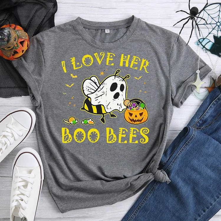 I Love Her Boo Bees Pumpkin Couples T-Shirt-07176