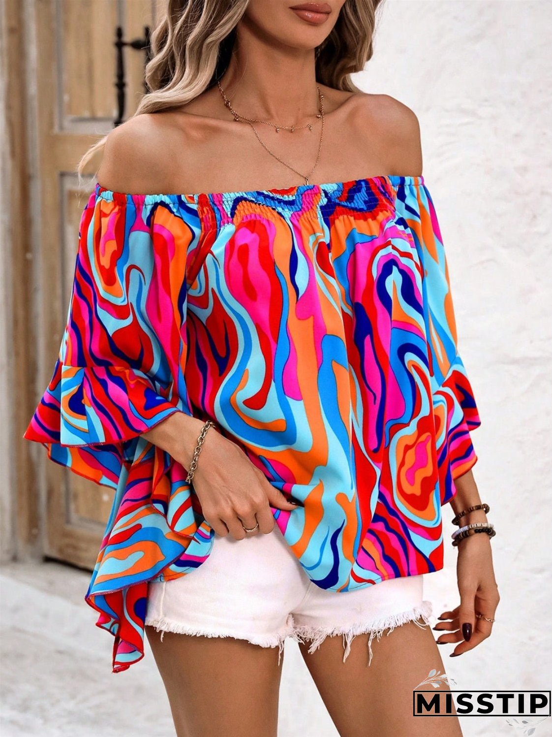 Printed Off-Shoulder Blouse