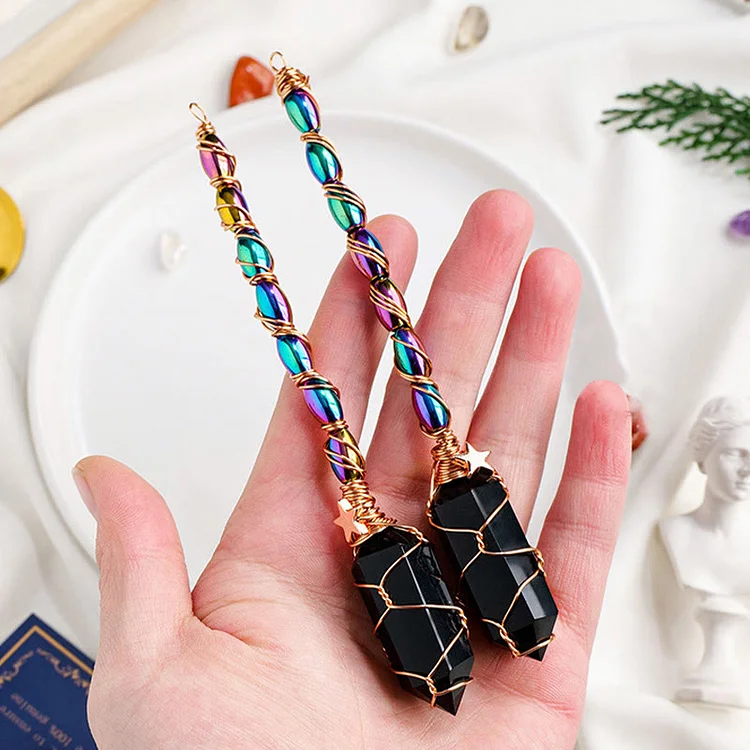 Olivenorma Obsidian Gold Wire Winding Magic Crystal Wands