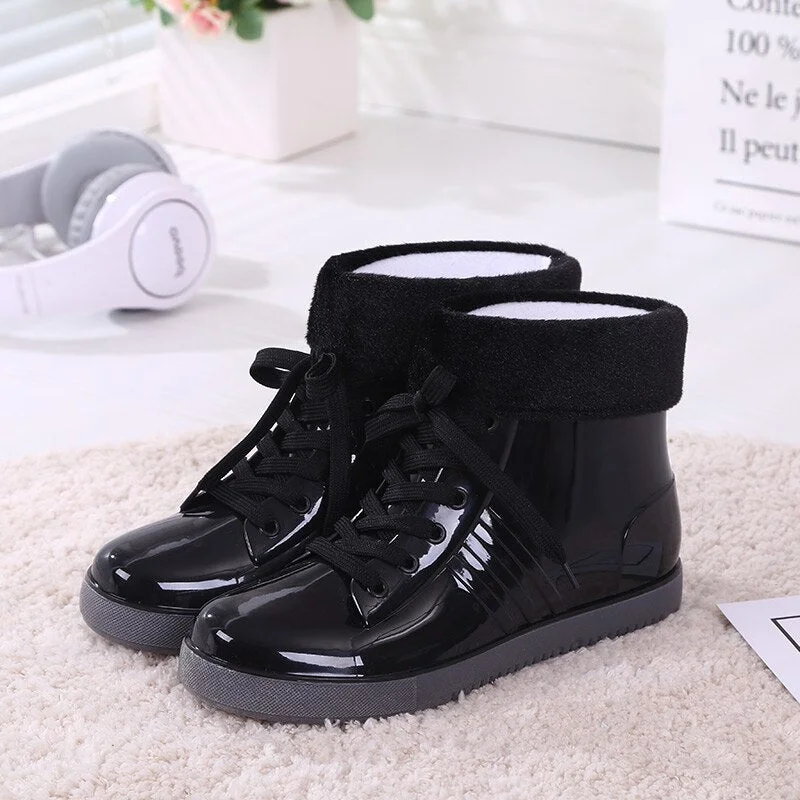 Jelly Transparent Anti-Slip Fashion Waterproof Shoes Rainshoes Rain Boots Shoe Cover Woolen Cotton Rubber Boots Female Short