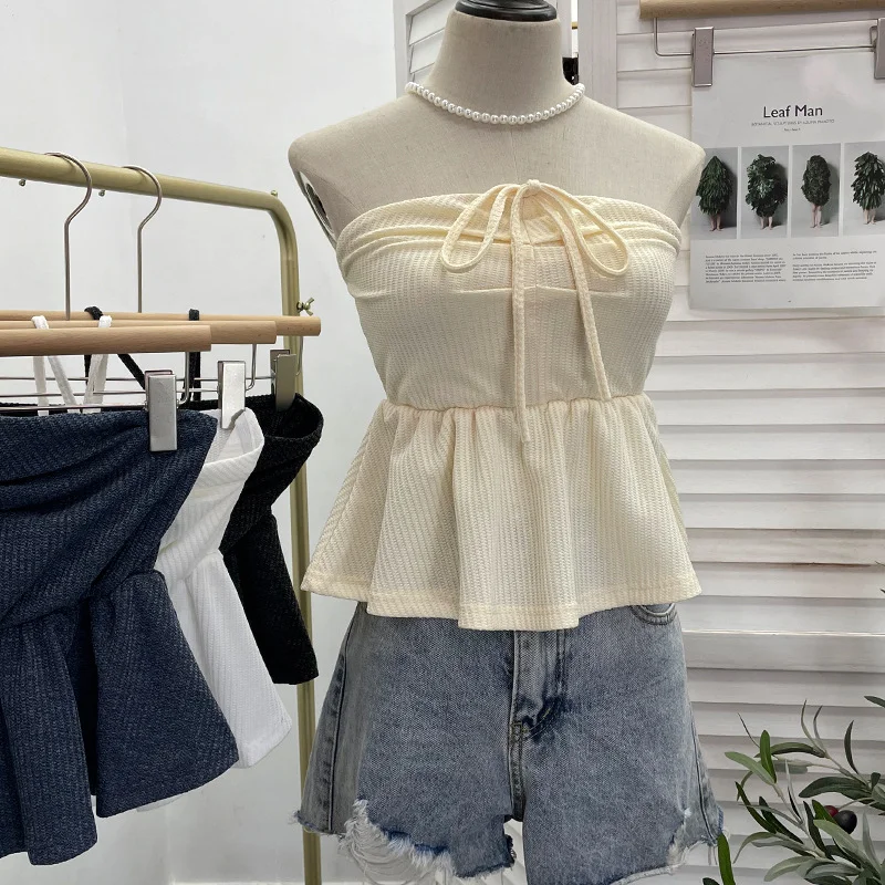 Nigikala Nigikala Women's Clothing Out-Of-Shoulder Hanging Neck Small Sling Vest Outside Wearing Braided Short Sleeveless Top 88951