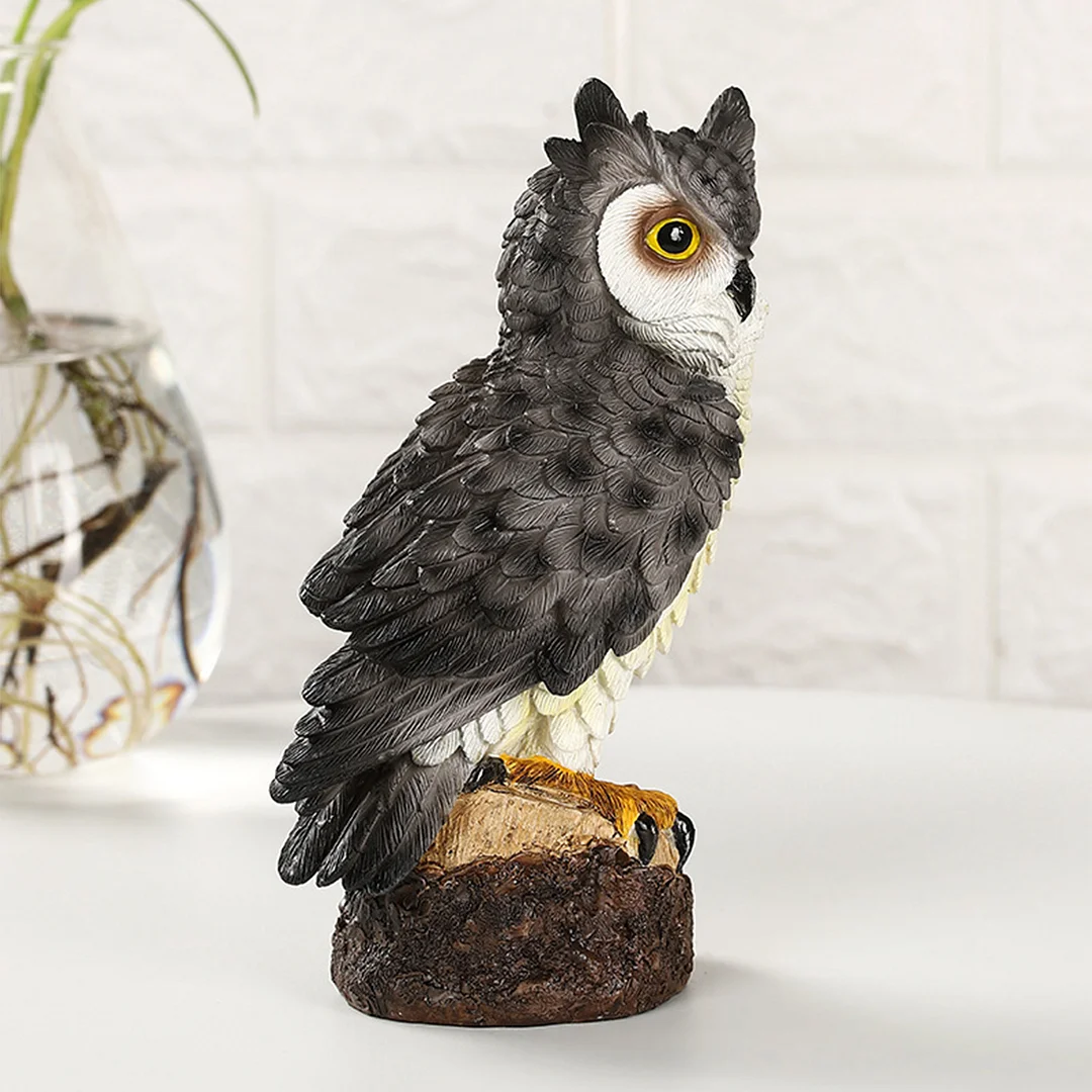 Resin Owl Statue, Bird Garden Sculpture, Figurine for Outdoor, Yard (Grey)