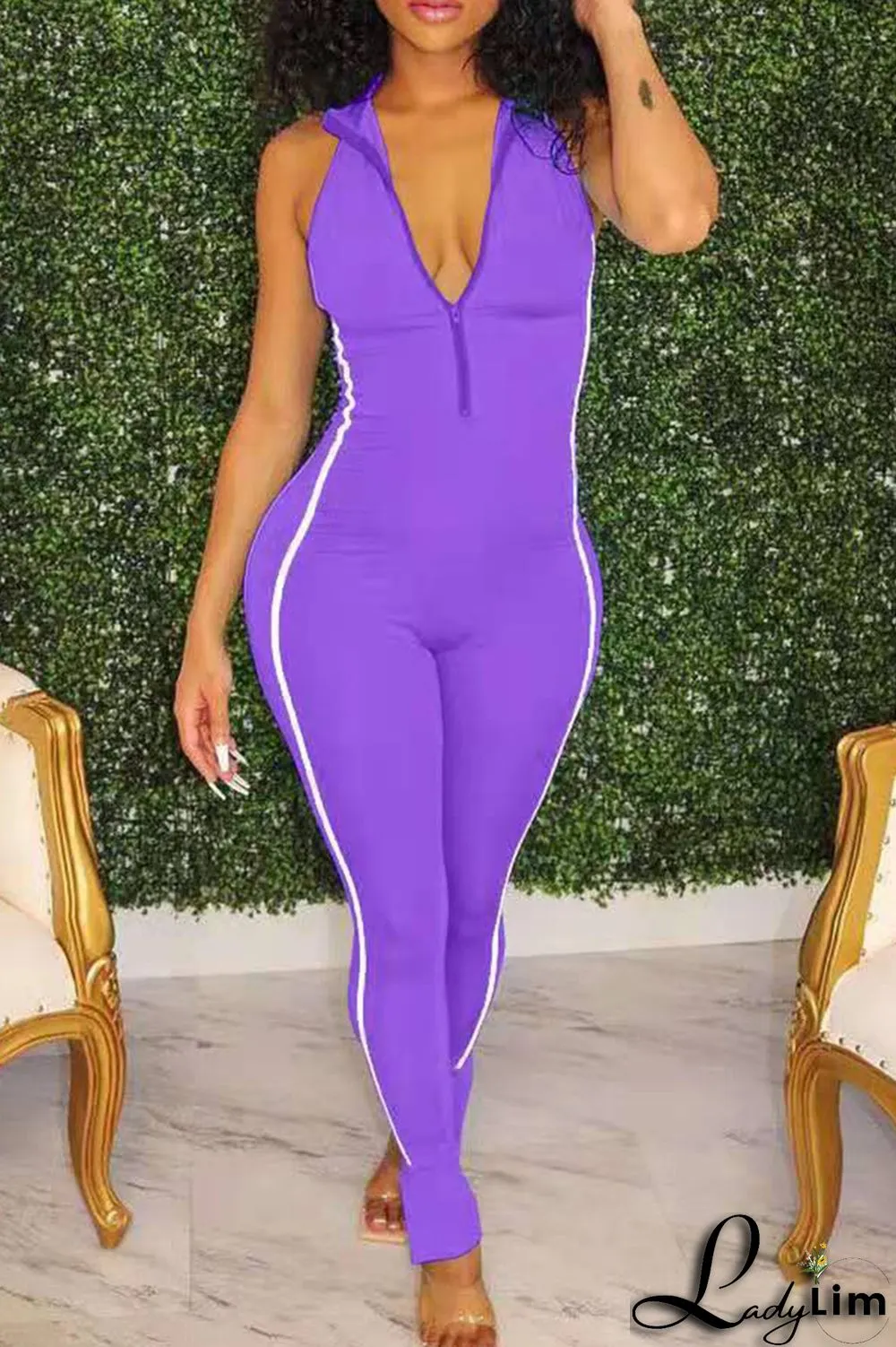 Light Blue Fashion Casual Solid Patchwork Zipper Collar Skinny Jumpsuits