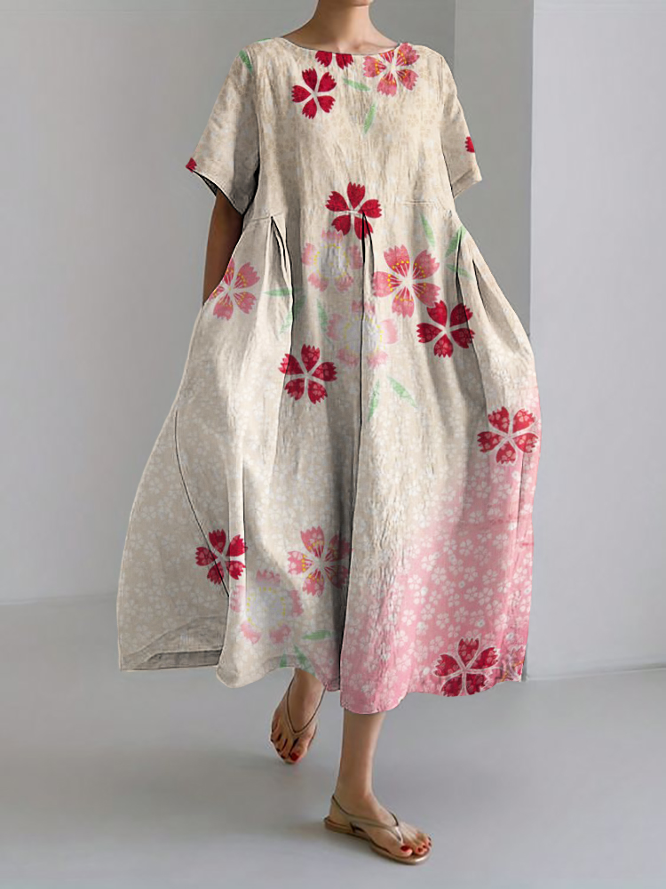 Cherry Blossom Japanese Linen Blend Maxi Dress