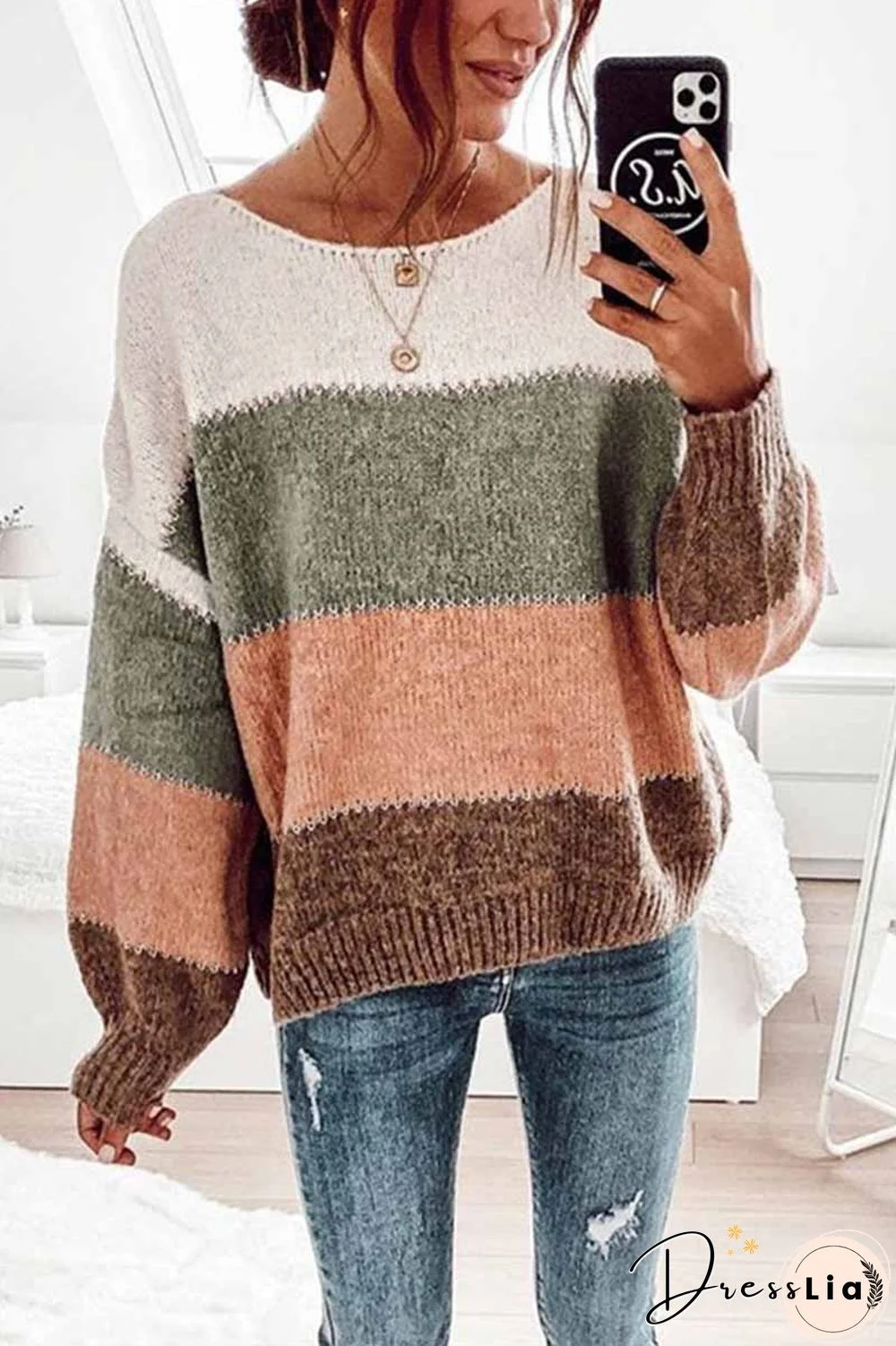 Contrast Striped Knitted Sweater