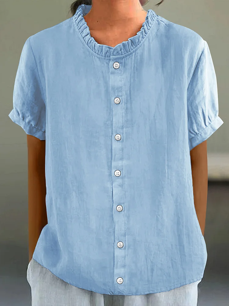 Women's Elegant Ruffled Linen Shirt