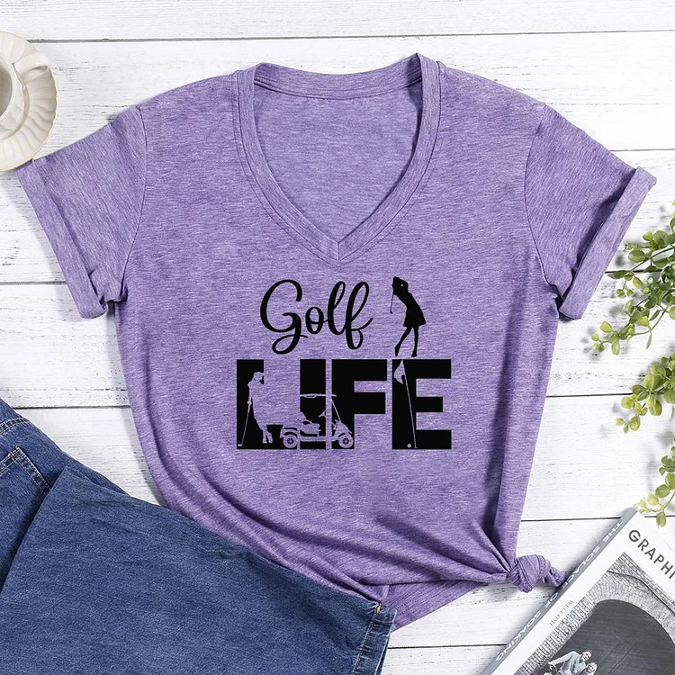 Ladies Lady Female Golf Life V-neck T Shirt-Annaletters