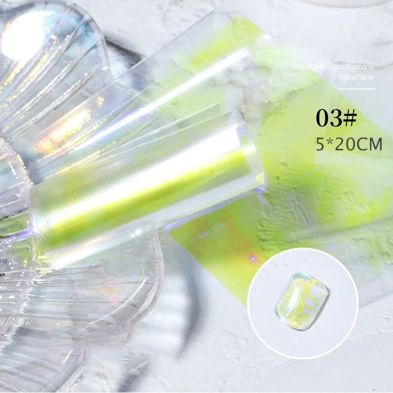 Sparkly Nail Aurora Foils Colorful Transfer Stickers Cellophane Mirror Stickers Sliders Wrap Paper Nail Art Decoration-Nail Inspo