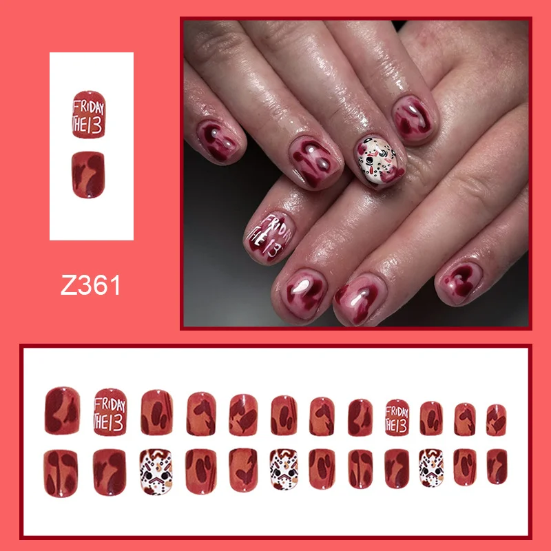 Churchf Churchf Square Red Halo Dye Halloween Fashion Show White Sweet Ins Wind Fake Nail Piece Finished Mixed Batch