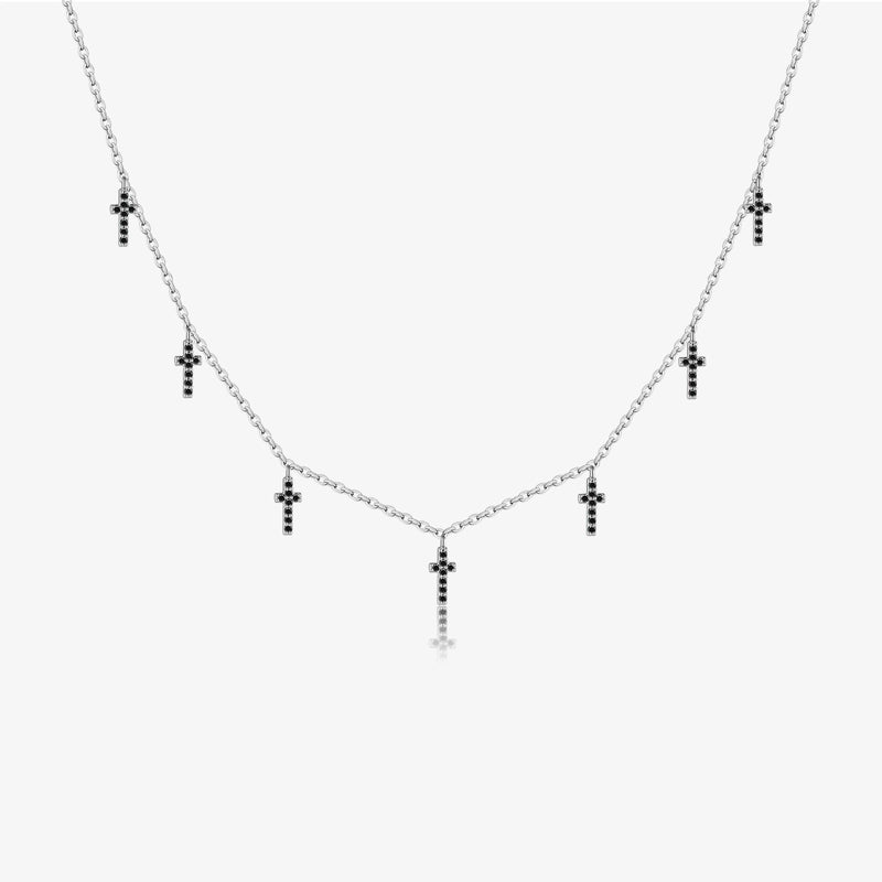 925 Sterling Silver Zircon Inlay Cross Pendant Necklace