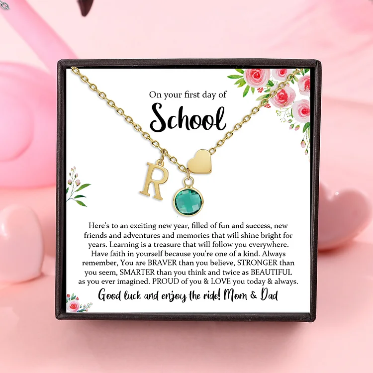 Back To School Personalized Heart Necklace Custom Birthstone and Initial Necklace