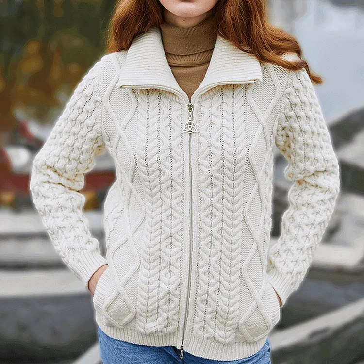 Vintage Lapel Chunky Zipper Irish Sweater