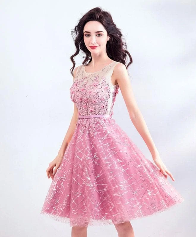 Pink Round Neck Short Prom Dress, Evening Dress