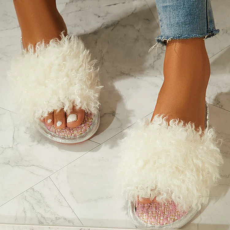 Open Toe Fluffy Bedroom Slippers Soft Footbed Shoes