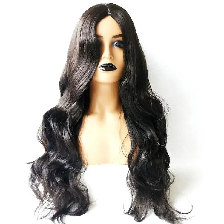 Long Black Wig for Women - 25 Inch Long Black Hair Wigs Natural Looking Black Long Wig Heat Resistant Synthetic Wig, Easy to Put Middle Part Black Curly Wavy Wig Brunette Wig for Daily Party Use