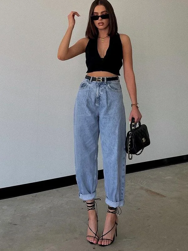 High waist denim blue jeans