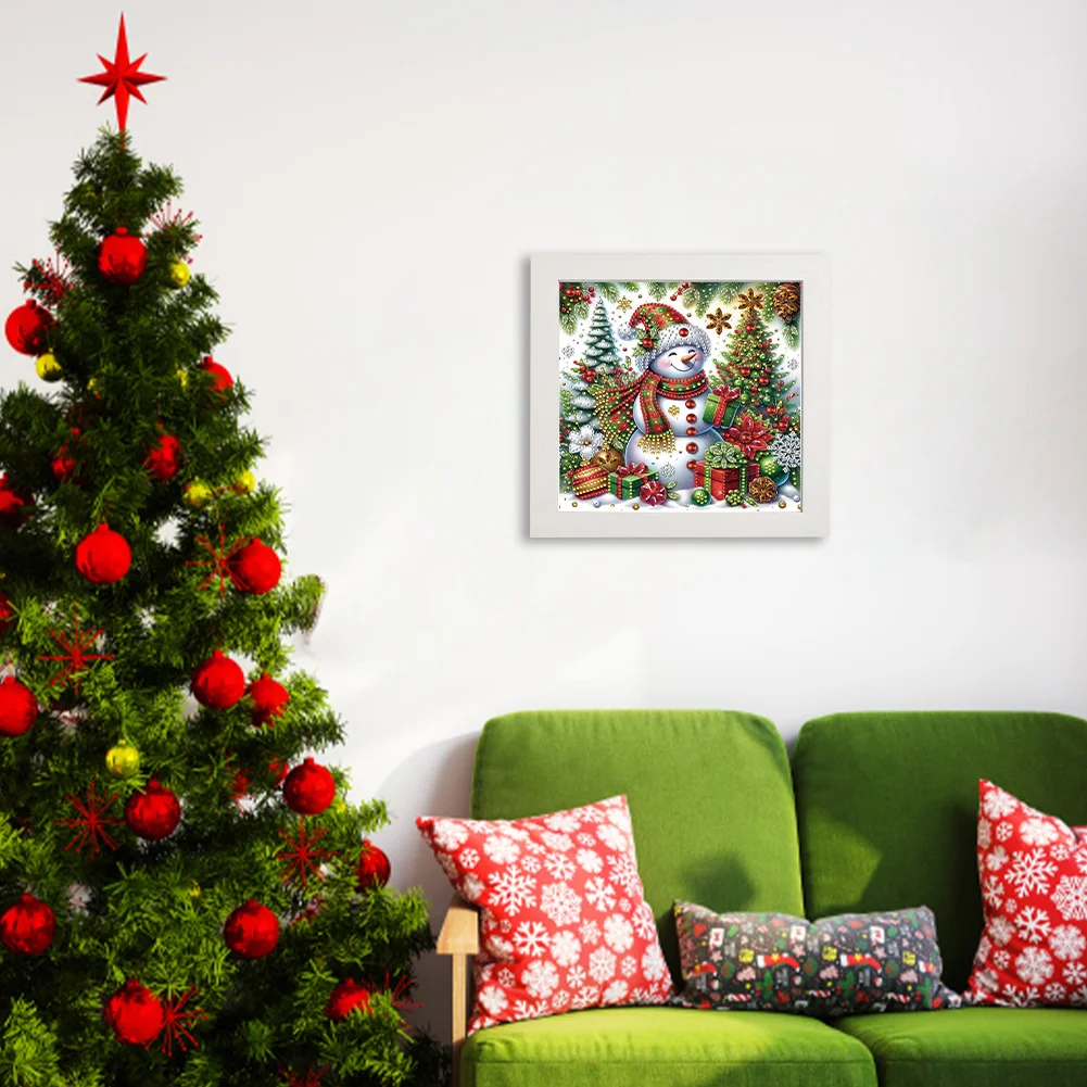 5D DIY Partial Special Shaped Drill Diamond Painting Xmas Snowman Home Kit 19.2x19.2cm【With Frame】