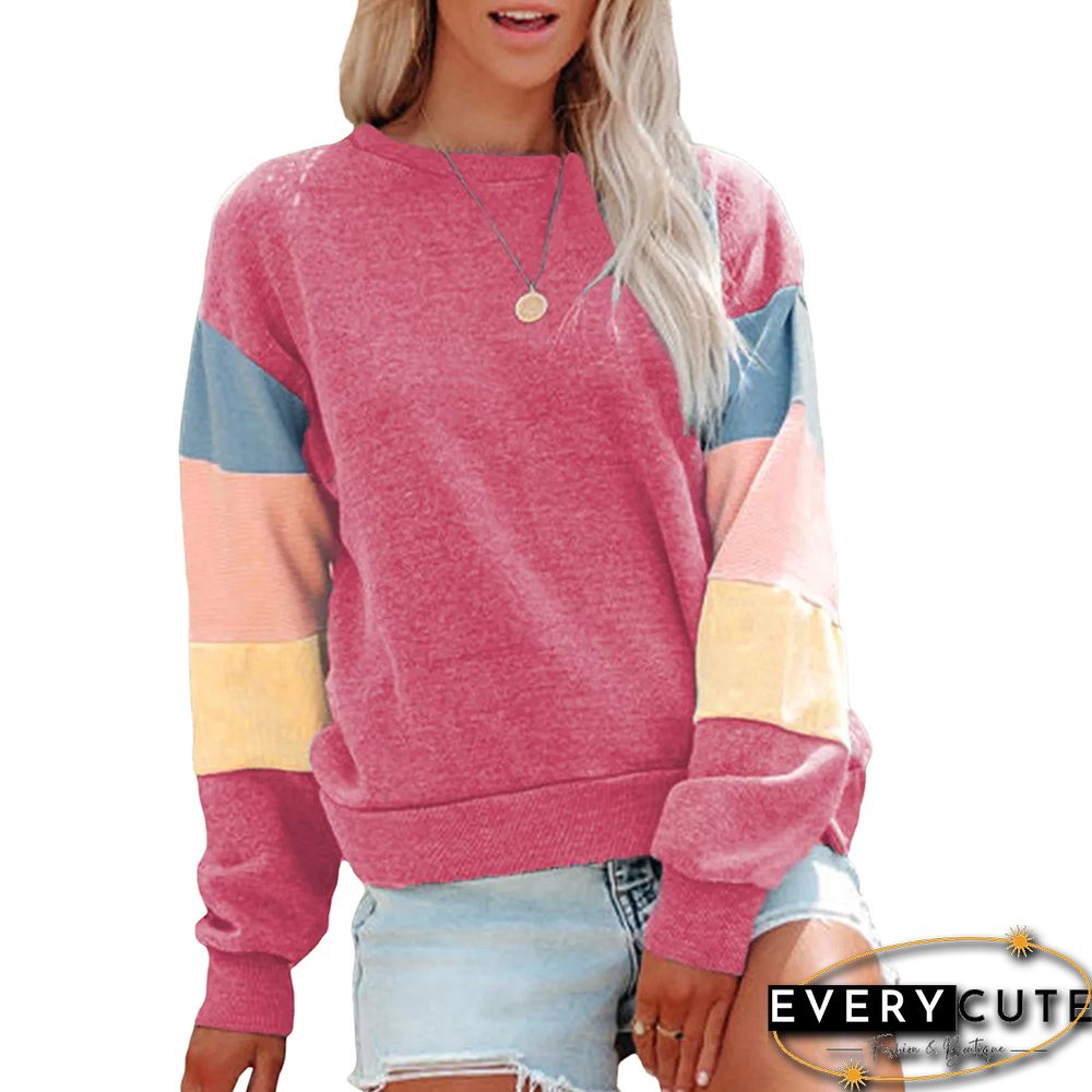Pink Contrast Crew Neck Long Sleeve Sweatshirt