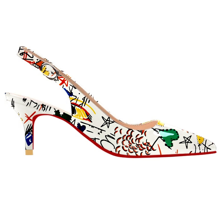 Women's Pointed Toe Fashion Graffiti Print Design Red Bottom Pump Heels-vocosishoes