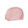 3Pcs Makeup Bag PVC Travel Storage Bag Large Capacity Zipper Mesh Bag (Pink)