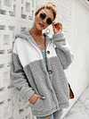 Stitching Color Plush Hooded Coat