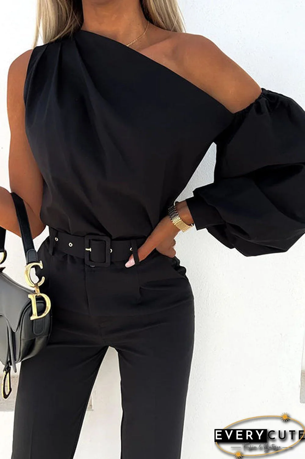 One Shoulder Puff Sleeve Blouse
