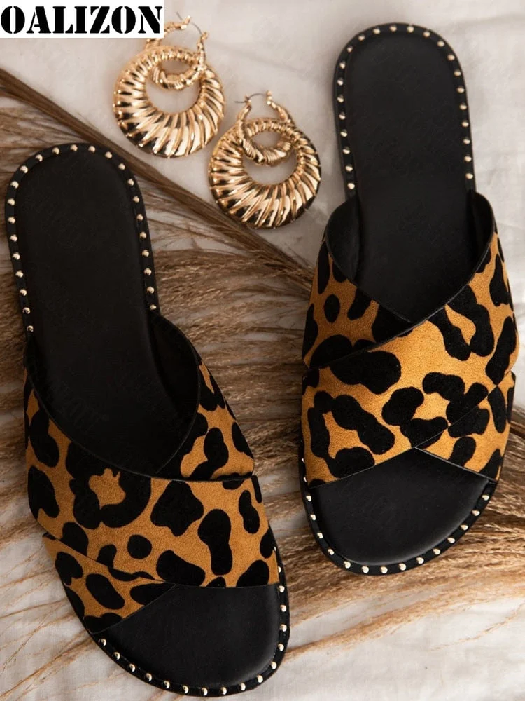 Women Flip Flops Leopard Print Summer Slippers Shoes Woman Casual Flats Cross Open Toe Female Lady Slides Slippers Sandals Shoes