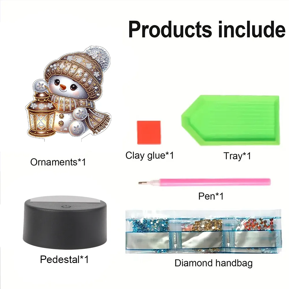 Acrylic Double Sided Xmas Snowman 5D Diamond Painting Night Light for Tabletop