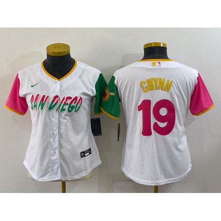 Women's San Diego Padres #19 Tony Gwynn 2022 White City Connect Cool Base Stitched Baseball Jersey(Run Small) UDL2