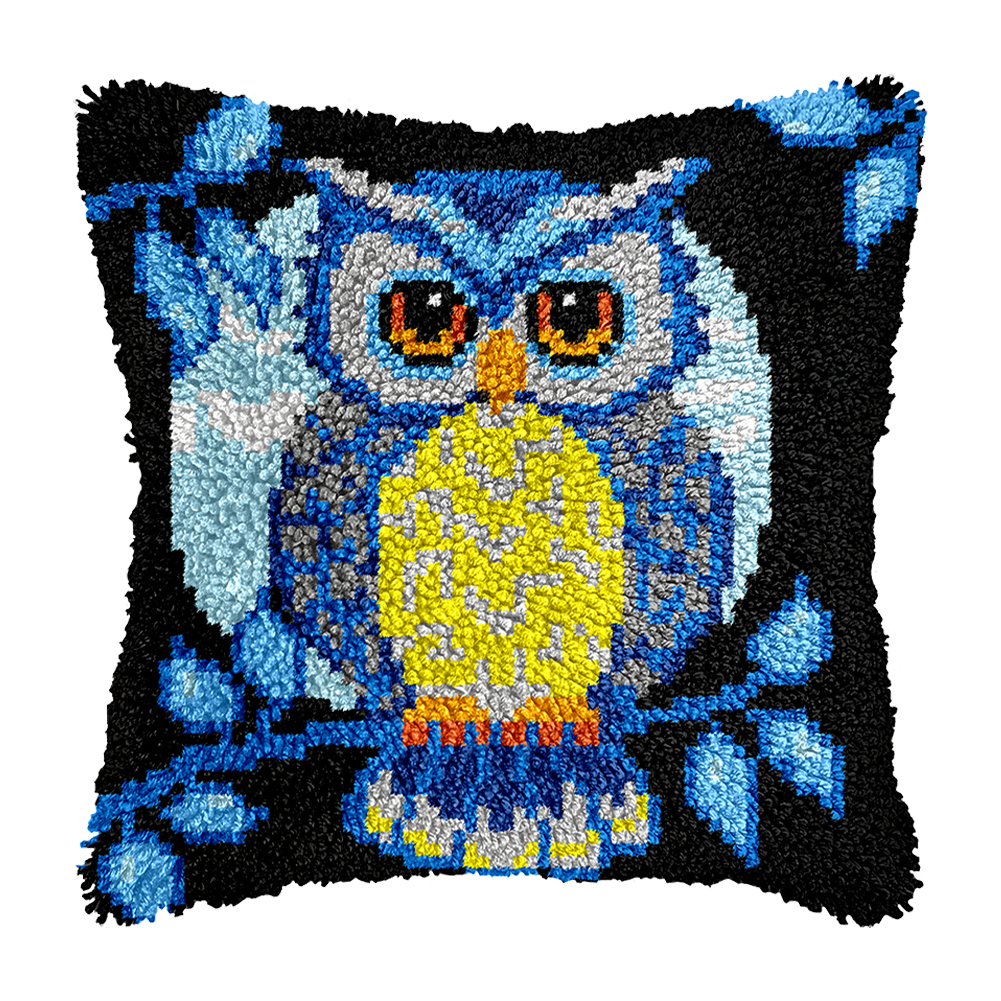 43x43cm Cartoon Owl DIY Latch Hook Pillowcase Embroidery Latch Hook Pillow Cover