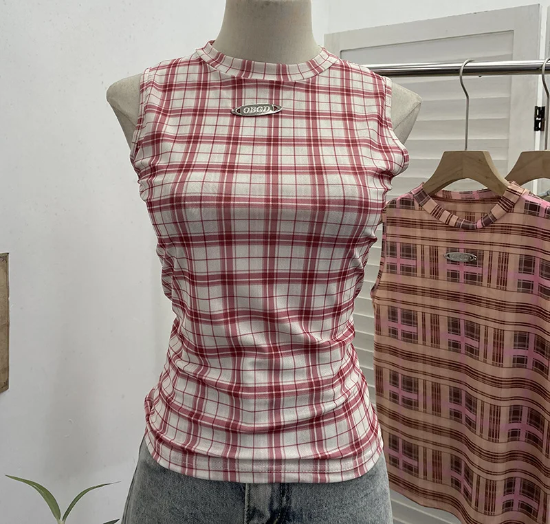 Nigikala Nigikala Mesh Vest Retro Design Slim Slimming Sleeveless T-Shirt Short Top 8036