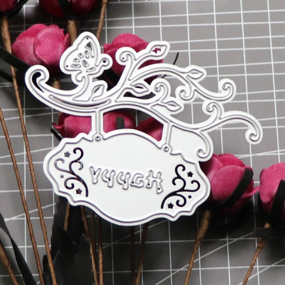 Happy Word Butterfly Branches Cutting Dies Scrapbooking Embossing Die Cut Stencils DIY Decoration Metal Paper Cards Template