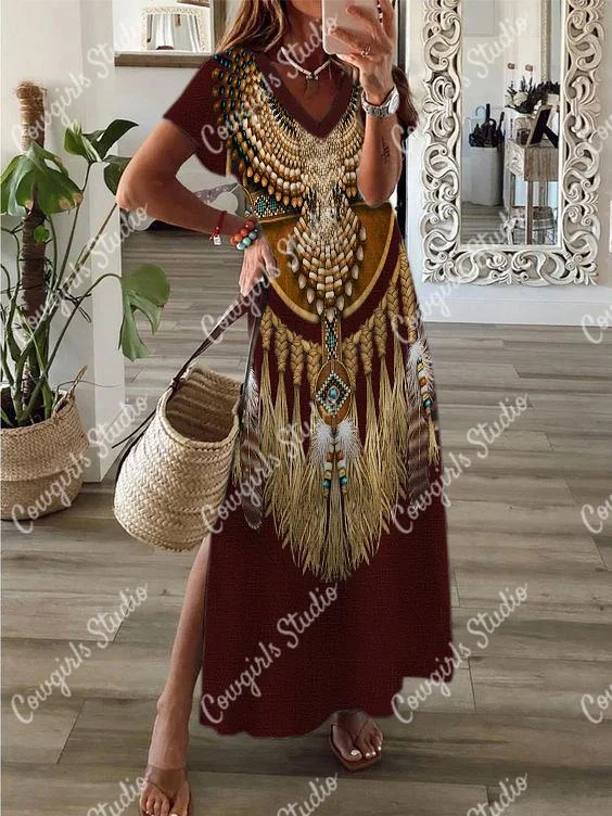 Casual Native American Eagle Slit Dress