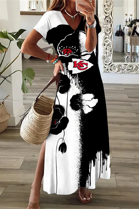 Kansas City Chiefs Women's High Slit Dress Bodycon Dress Tunic Slim  Fit T-Shirts