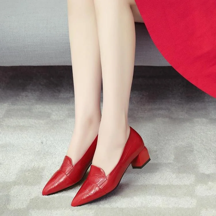 Red Crocodile Low Heel Pointy Toe Loafers Vdcoo