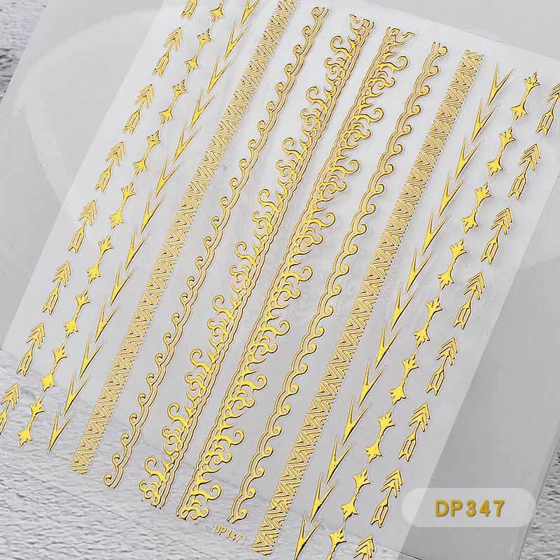 1Pcs 14x9cm 3D Metal Fashion Pattern Glamour Nail Art Sticker Self-adhesive Tape 3D Gold Chain Zipper Nail Design Applique