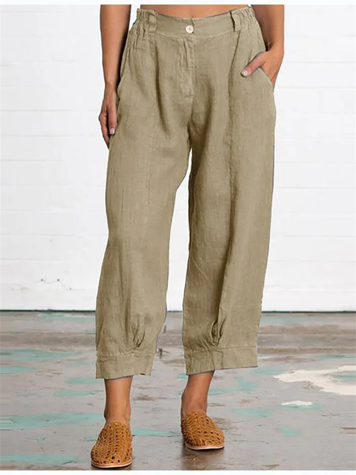 New Loose Large Size Women's Pants Fashion Solid Color Nine Minutes Casual Pants Cotton Pants-Cosfine