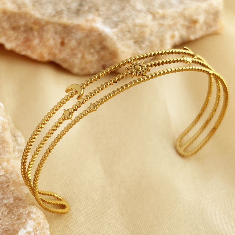 Women's Gold Open Bracelet Star Moon Hollow Bracelet